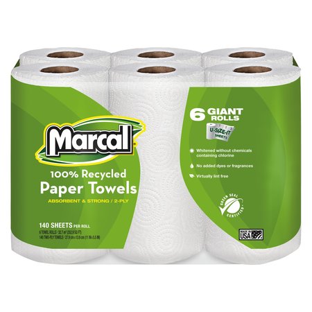 MARCAL U-Size-It Perforated Roll Paper Towels, 2 Ply, 140 Sheets, White, 24 PK 6181